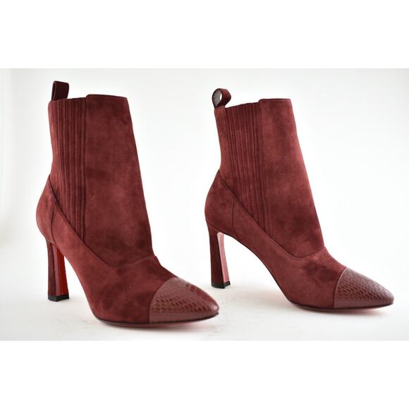 Christian Louboutin Me In The 90S 85 Tanin Red Suede Short Heel Ankle Boot 37.5 - Picture 2 of 8